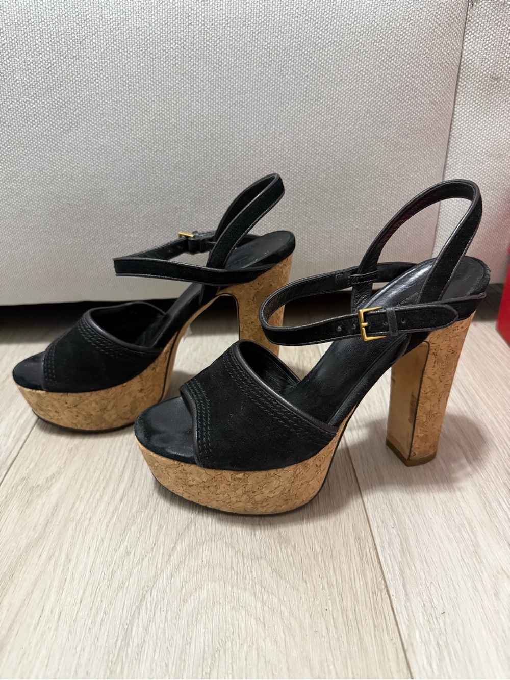 Gucci Black Suede Cork Platform Slingback Heels - Picture 4 of 7